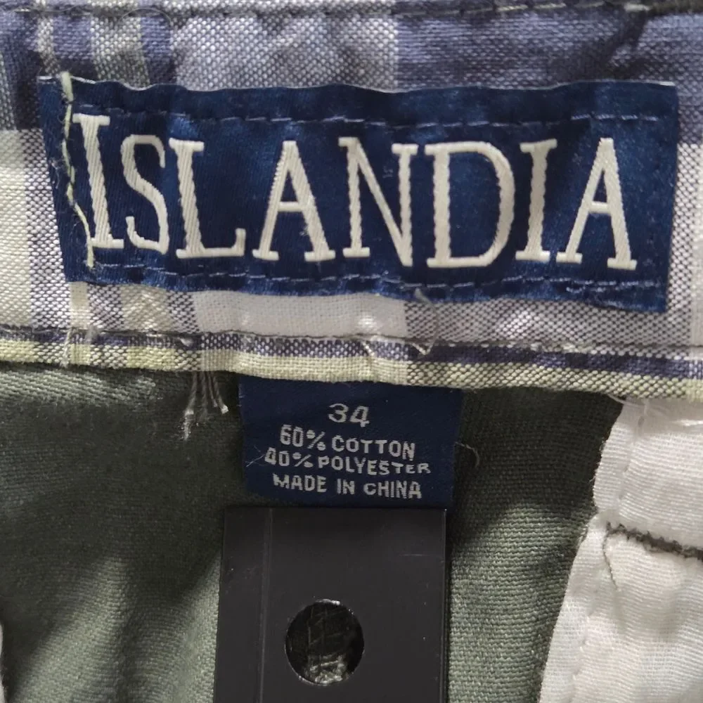 Islandia Mens Coastal Chino Shorts Cotton Blend Casual Sage Flat Front Sz 34